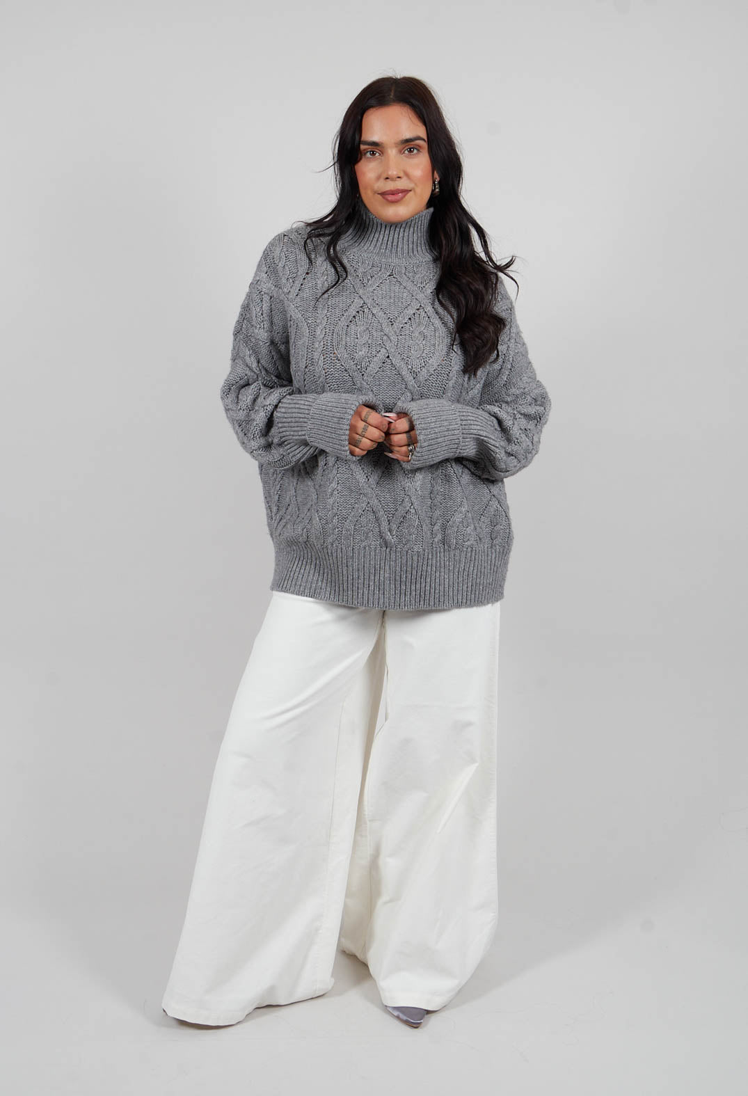 Chunky Cable Knit Jumper in Silver