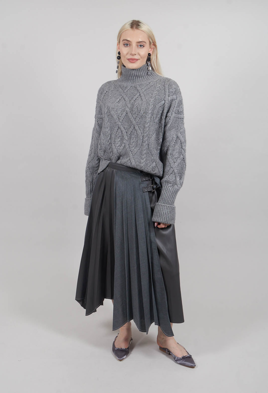 Wrap Pleated Skirt in Dark Grey