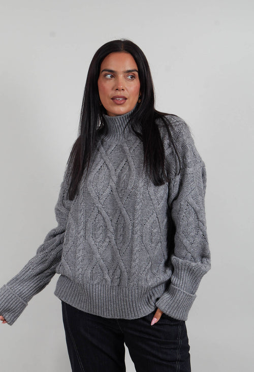 Chunky Cable Knit Jumper in Silver
