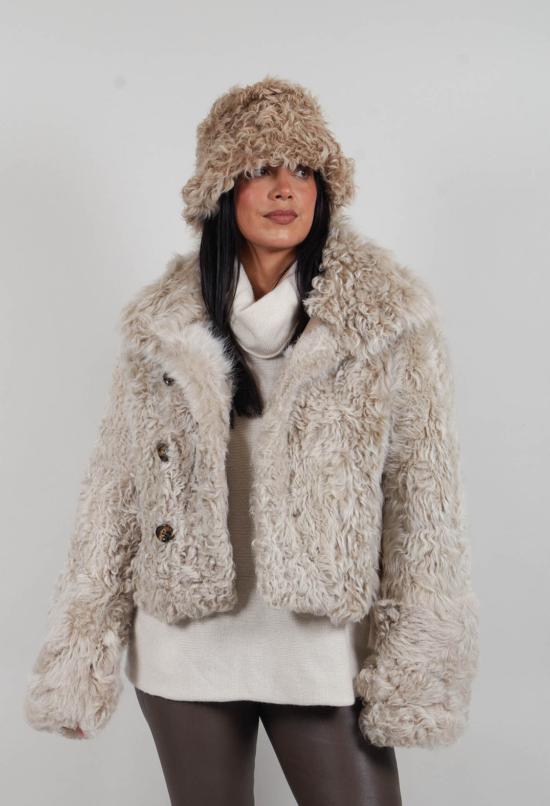 Reversible Shearling Jacket in Sandstone