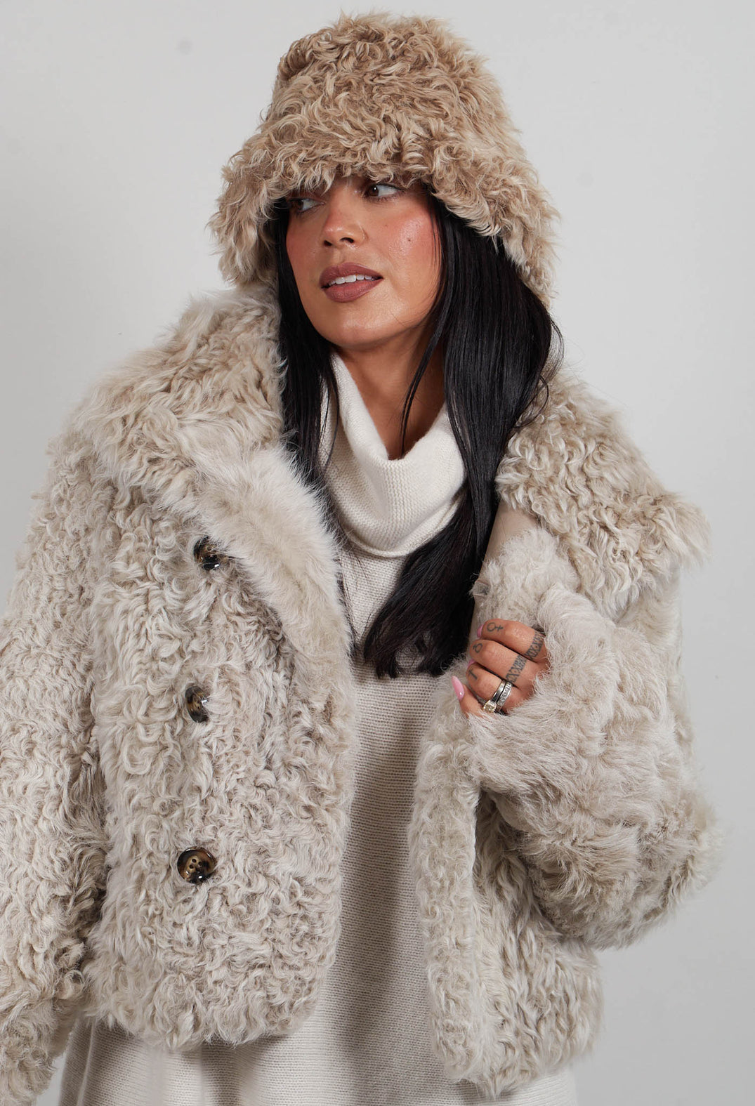 Reversible Shearling Jacket in Sandstone