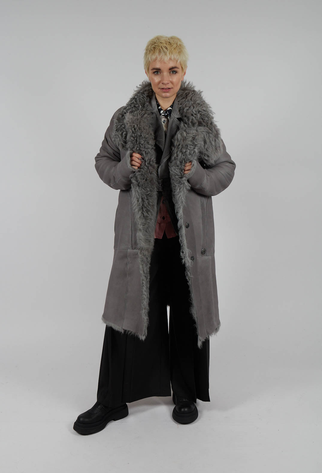 Dom Goor Curly Toscana Coat in Silver | Olivia May Dom Goor Curly Toscana Coat in Silver | Olivia May