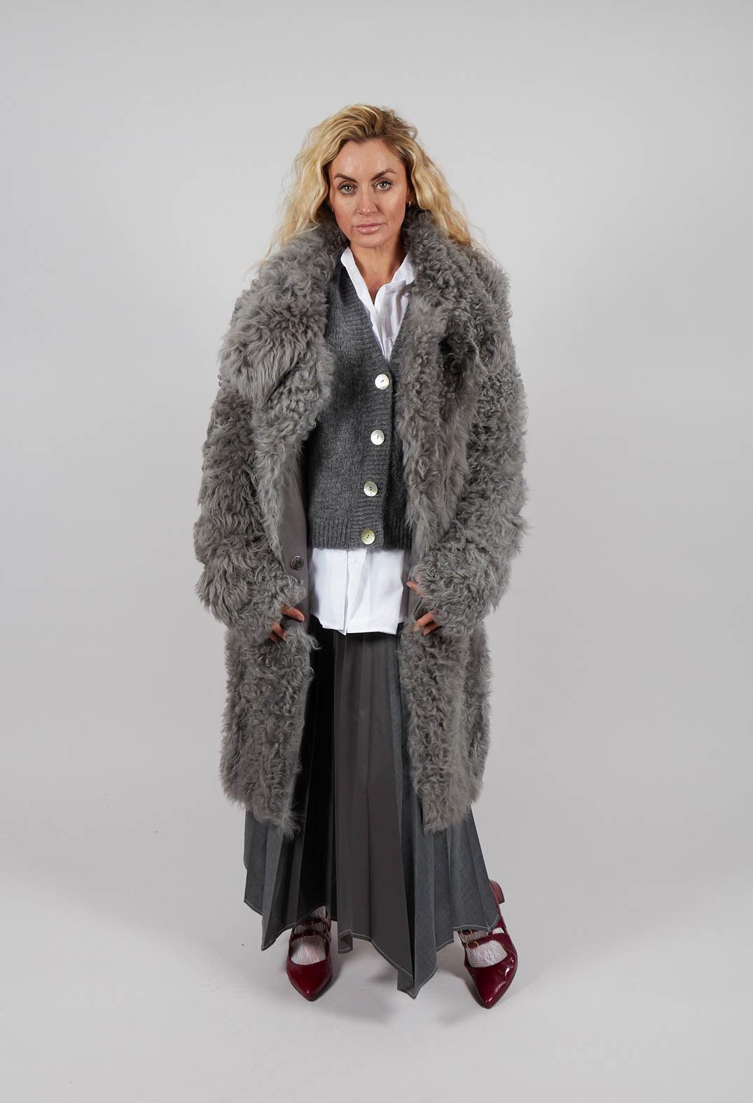 Ribbed V Neck Buttoned Sweater in Ash Grey