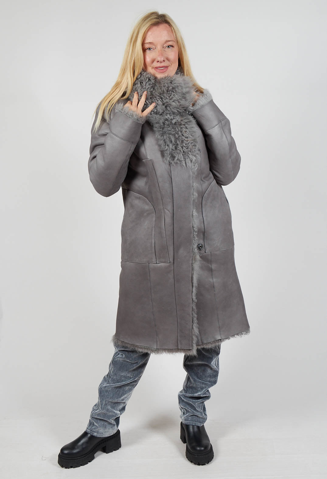 Dom Goor Curly Toscana Coat in Silver | Olivia May
