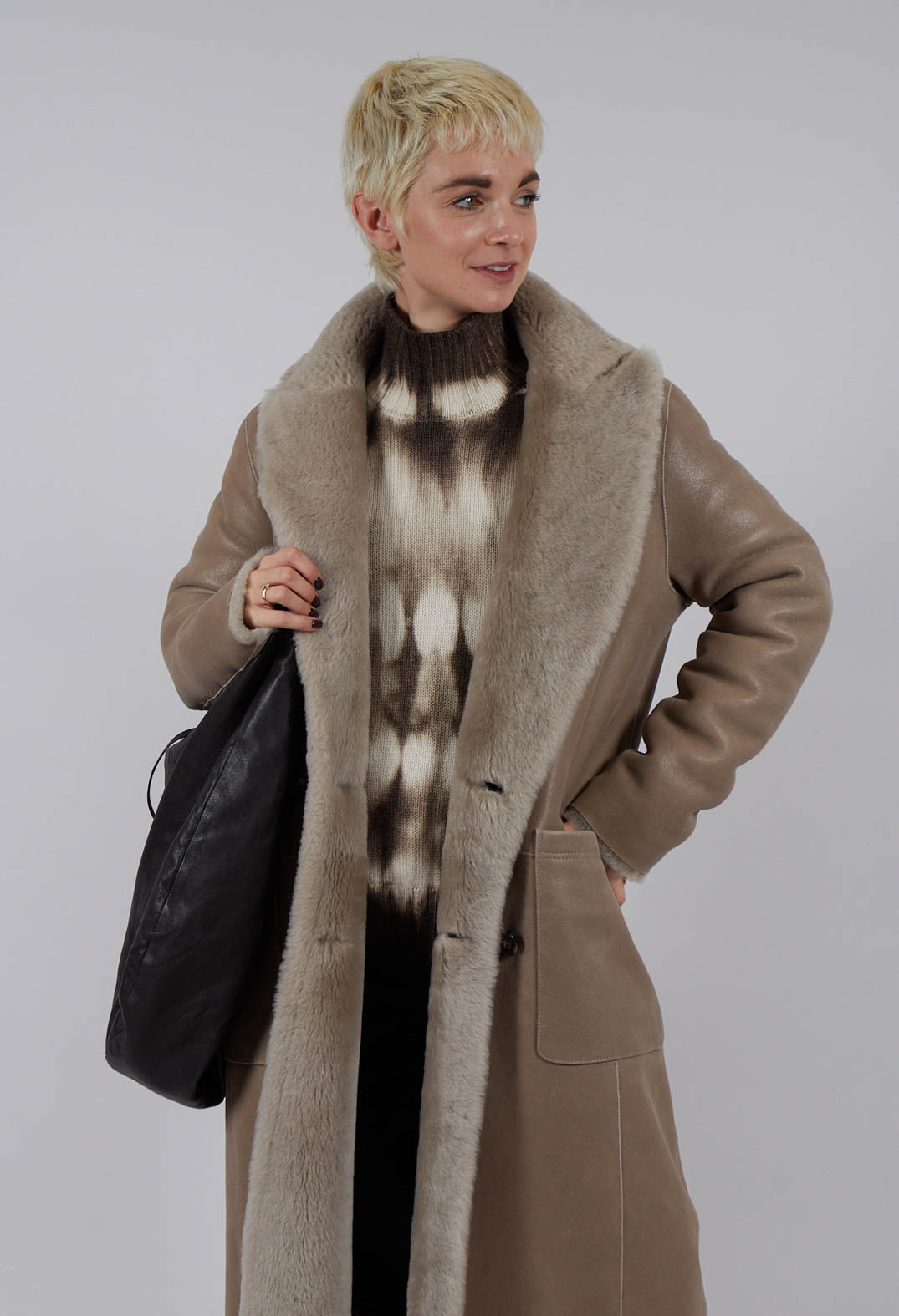 Reversible Double Breasted Coat in Sandstone