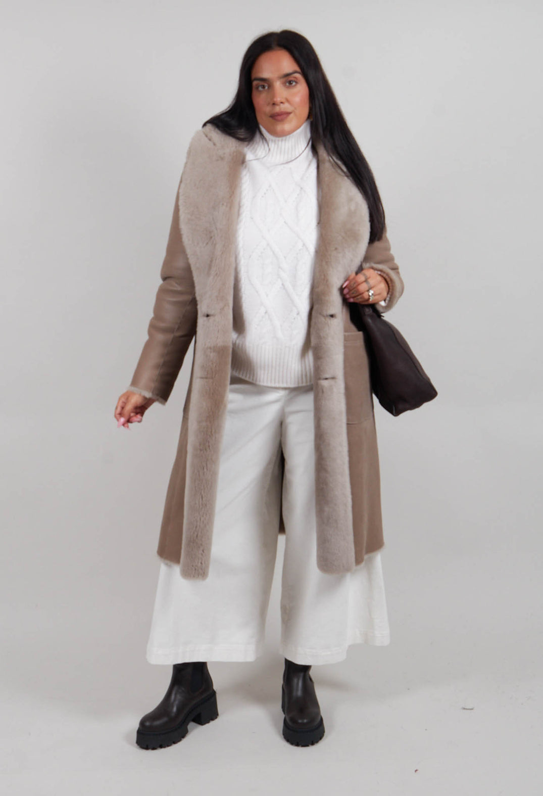 Reversible Double Breasted Coat in Sandstone