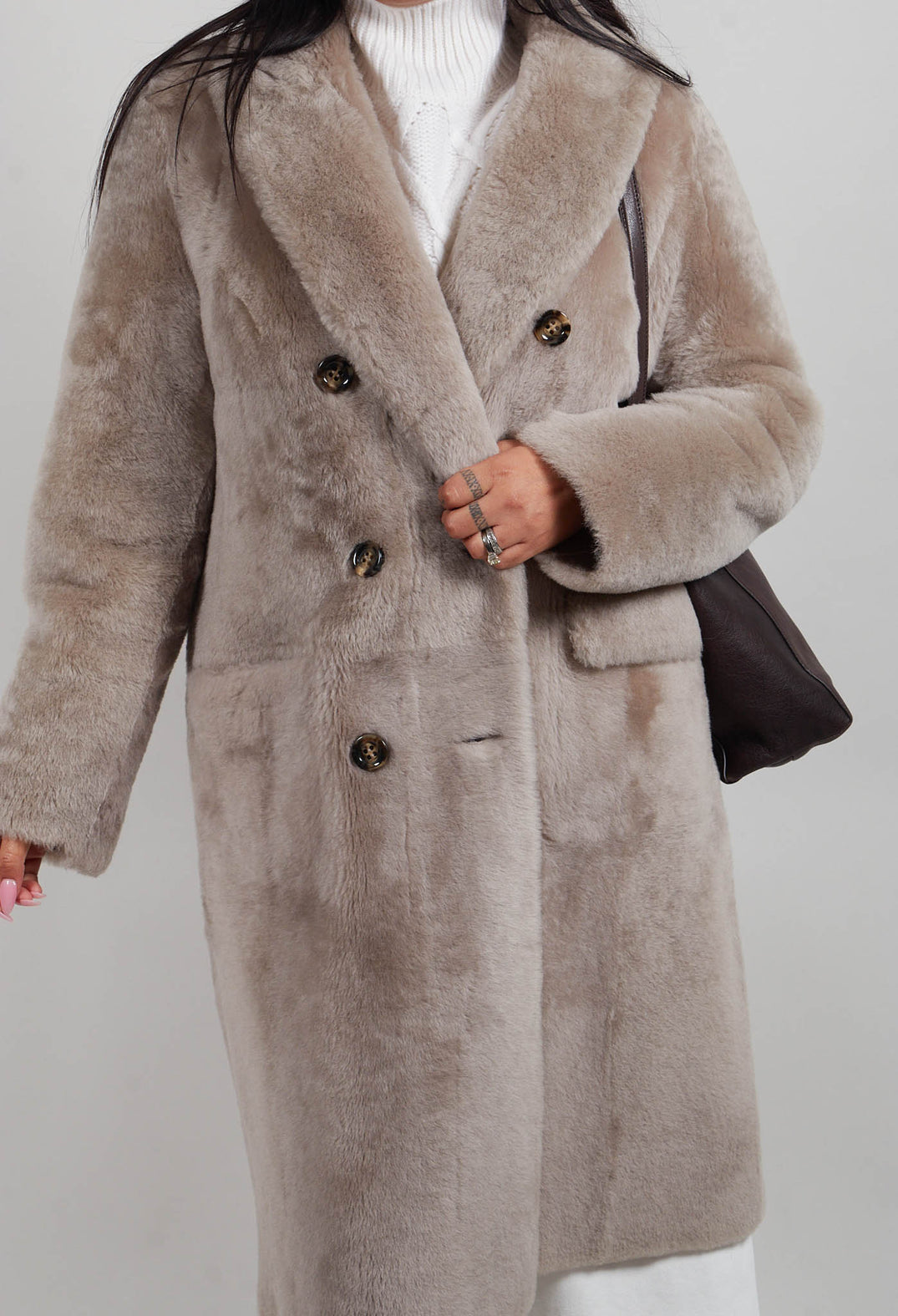 Reversible Double Breasted Coat in Sandstone