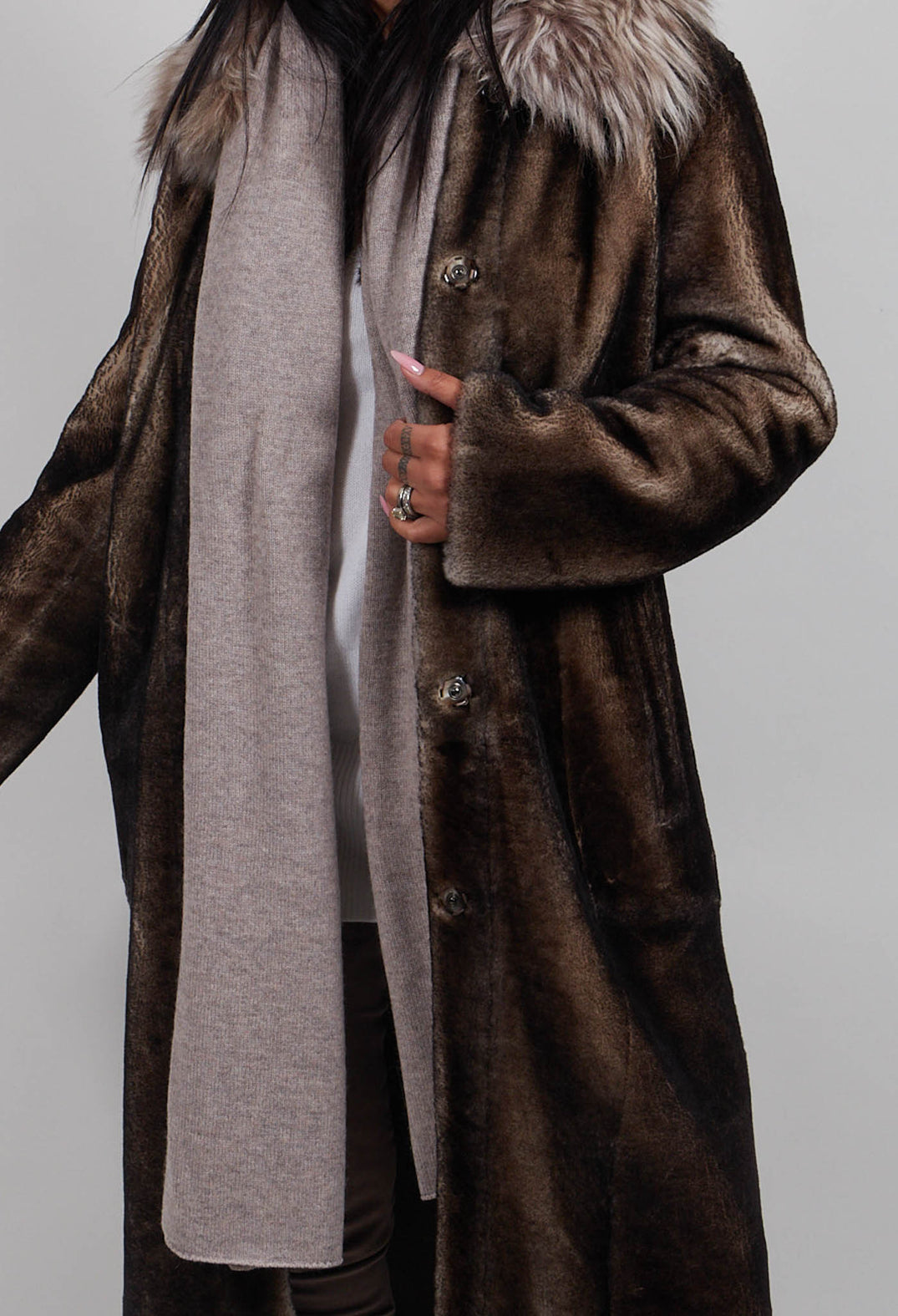Long Opera Coat in White Smoke