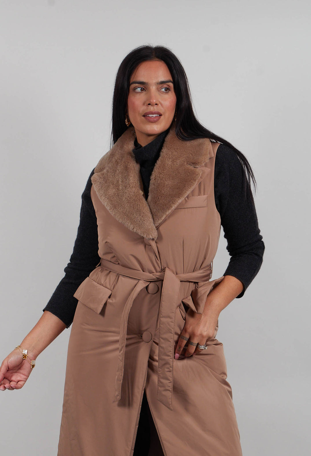 Long Belted Gilet in Amber