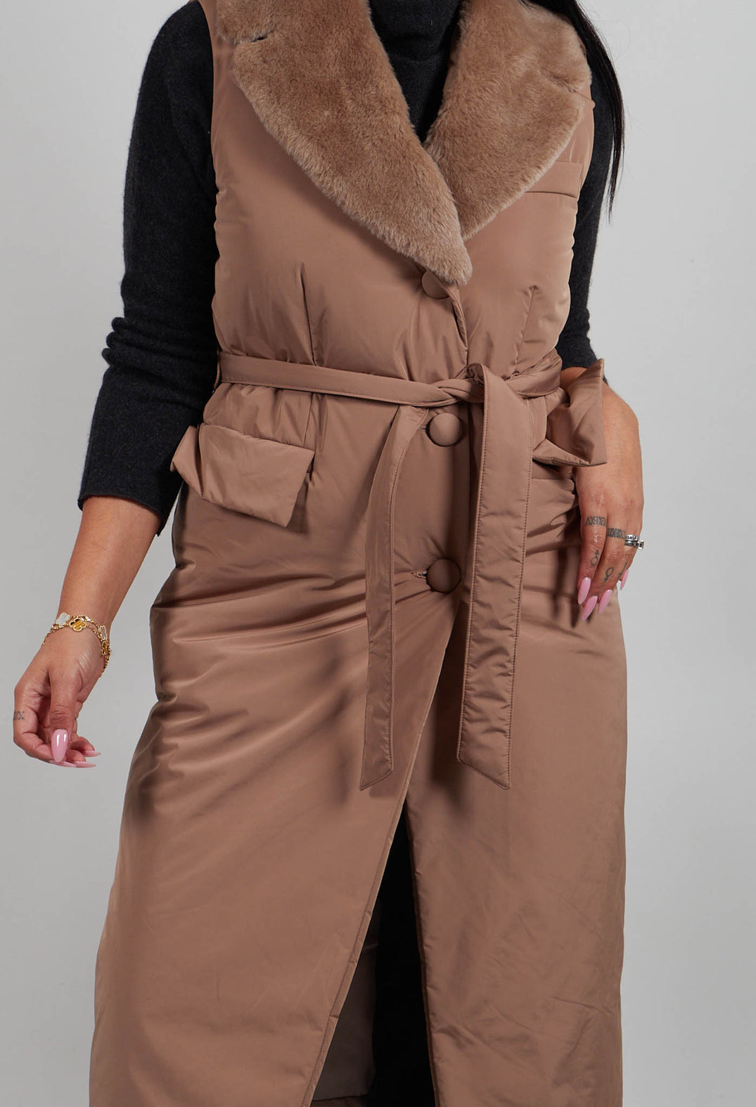 Long Belted Gilet in Amber