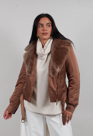 Textile Biker Coat in Amber