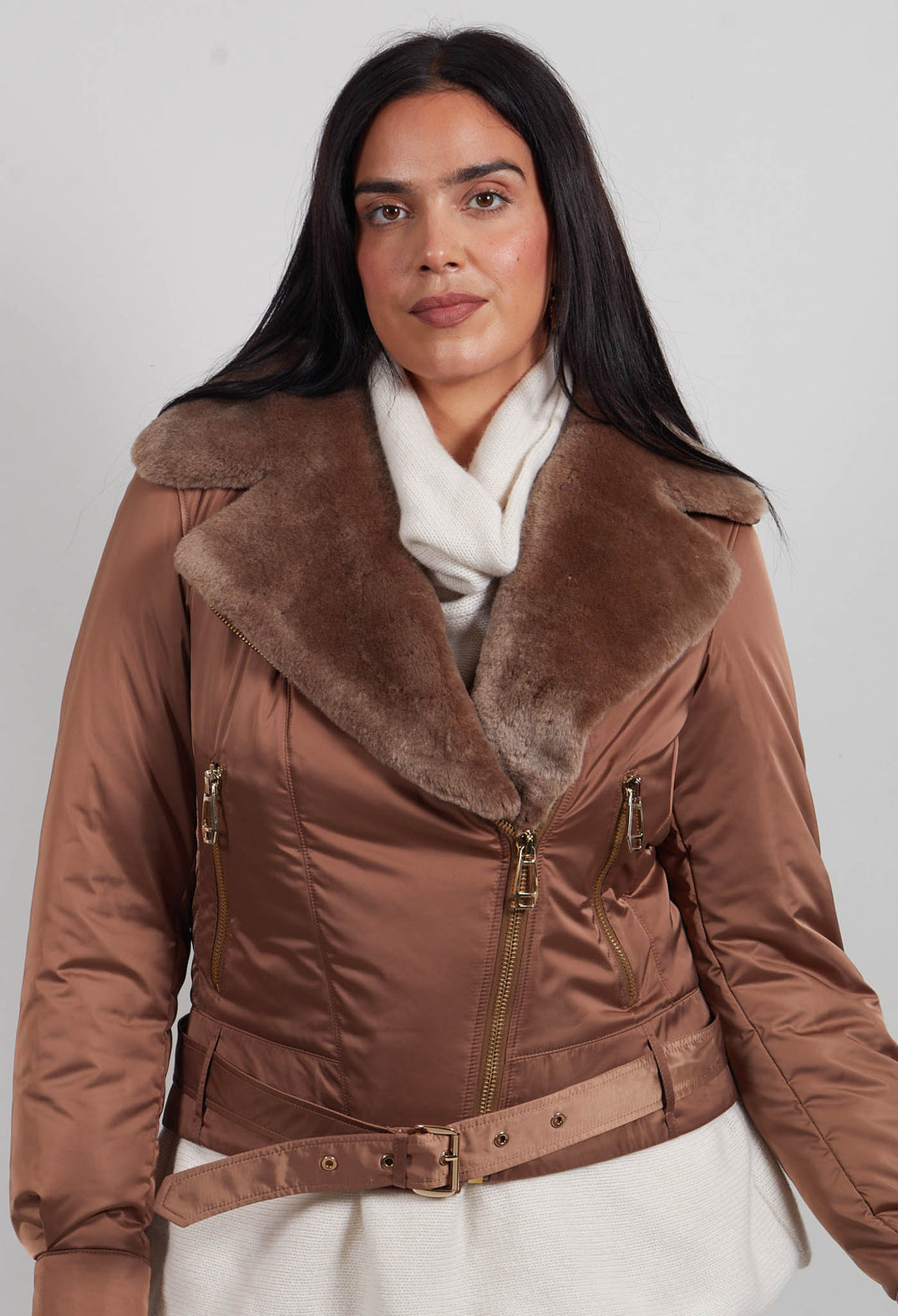 Textile Biker Coat in Amber