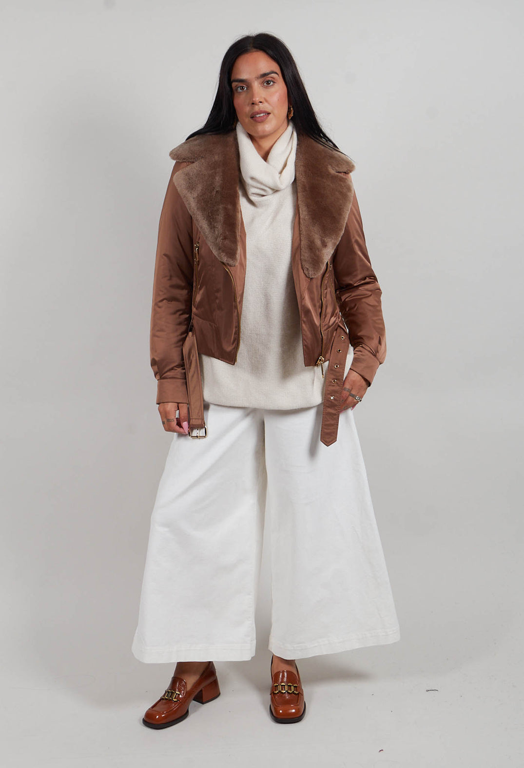 Textile Biker Coat in Amber