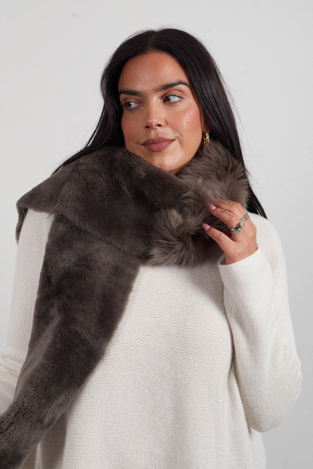 Shearling Merino Toscana Scarf in Flint