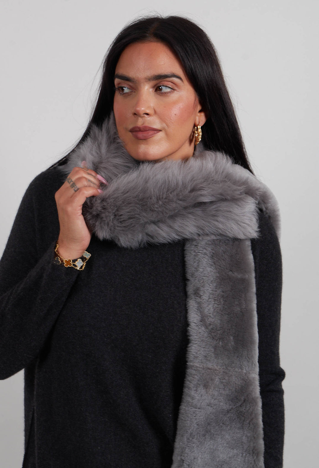 Shearling Merino Toscana Scarf in Silver