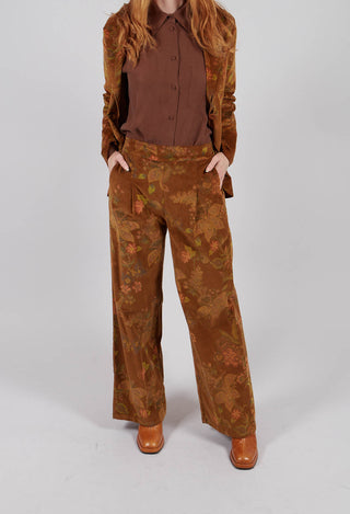 Floral Velvet Palazzo Trousers in Tabacco