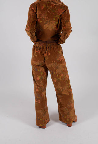 Floral Velvet Palazzo Trousers in Tabacco