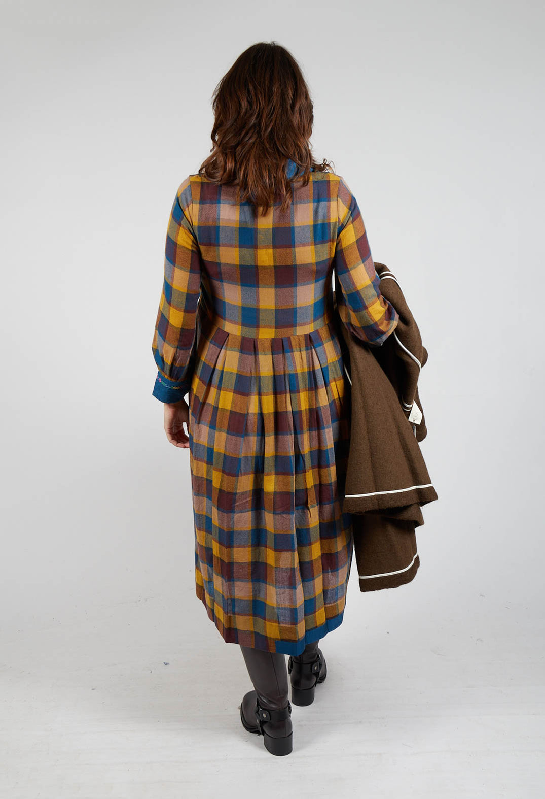 blue and yellow plaid dress Nobody's Child Petite Rachel smock midi dress in blue and yellow plaid