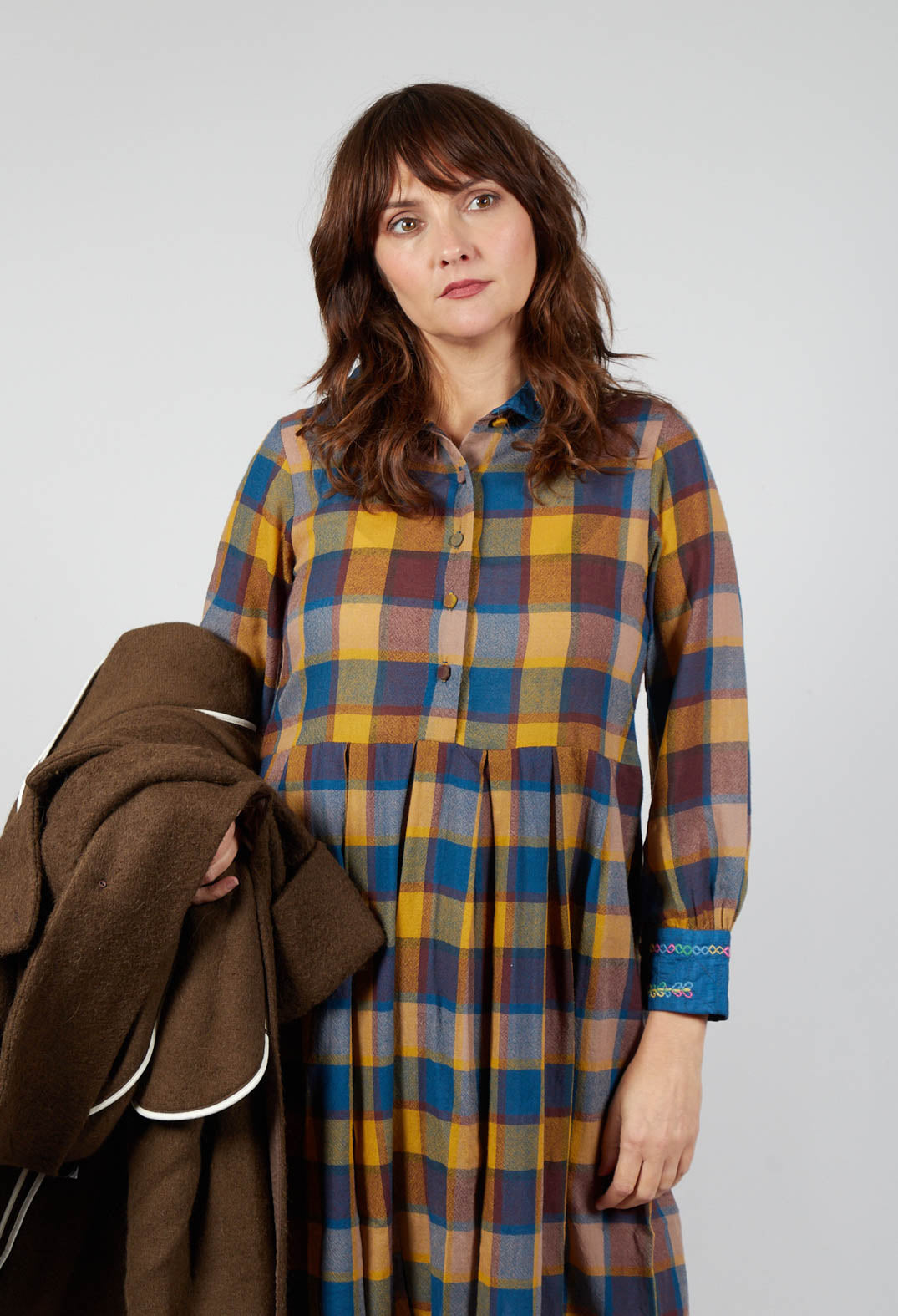 Eka Wool Raven Dress in Yellow Check | Olivia May