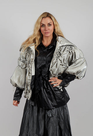 Netted Puffer Coat in Beige