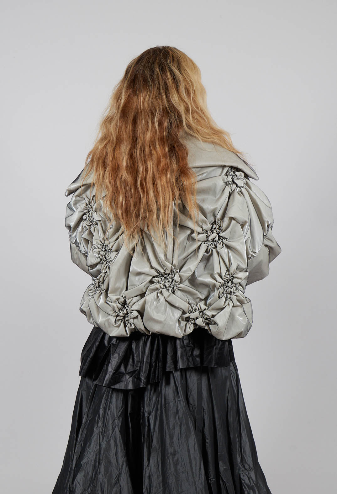 Netted Puffer Coat in Beige