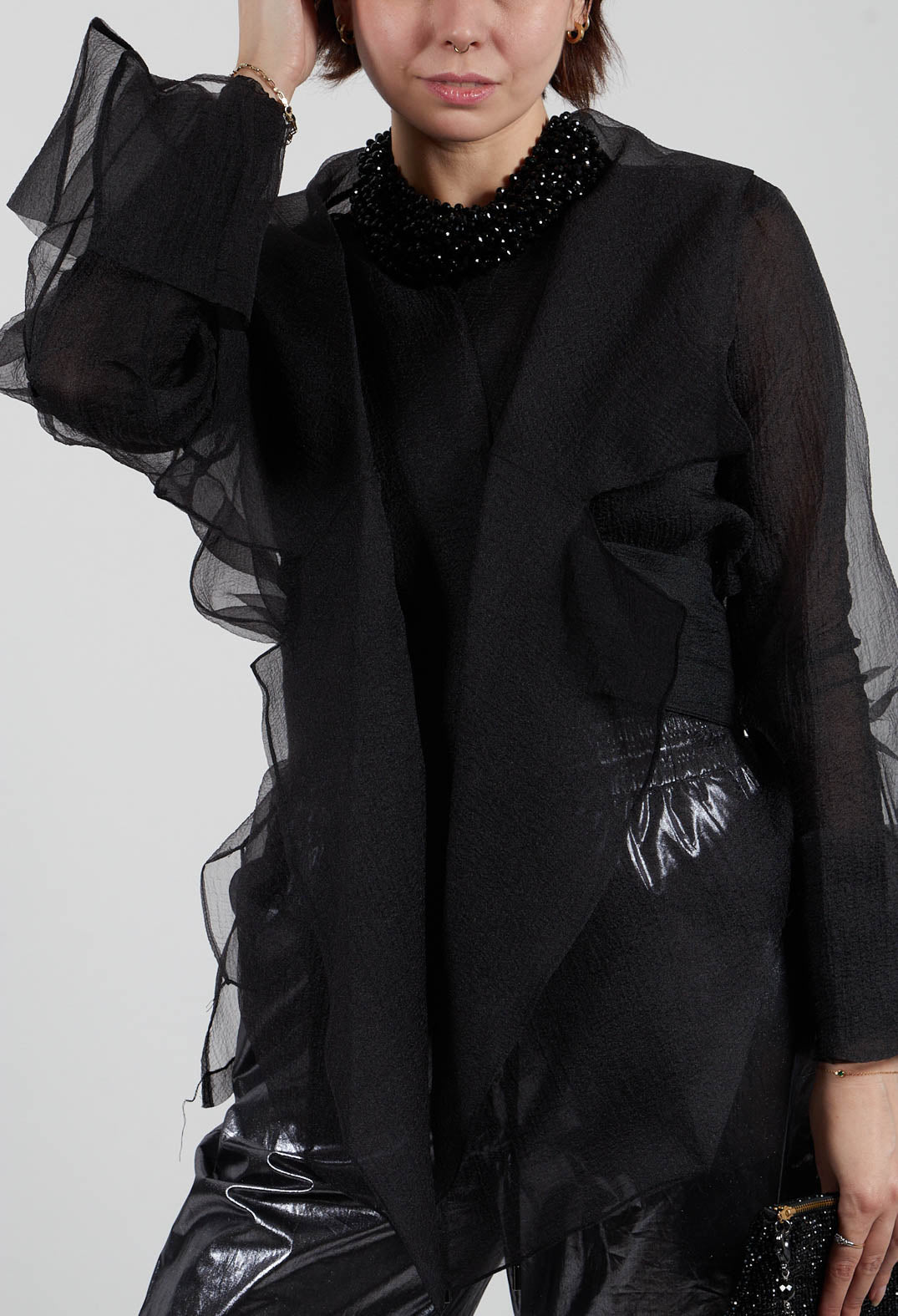 Bize Tulle Open Jacket in Black | Olivia May
