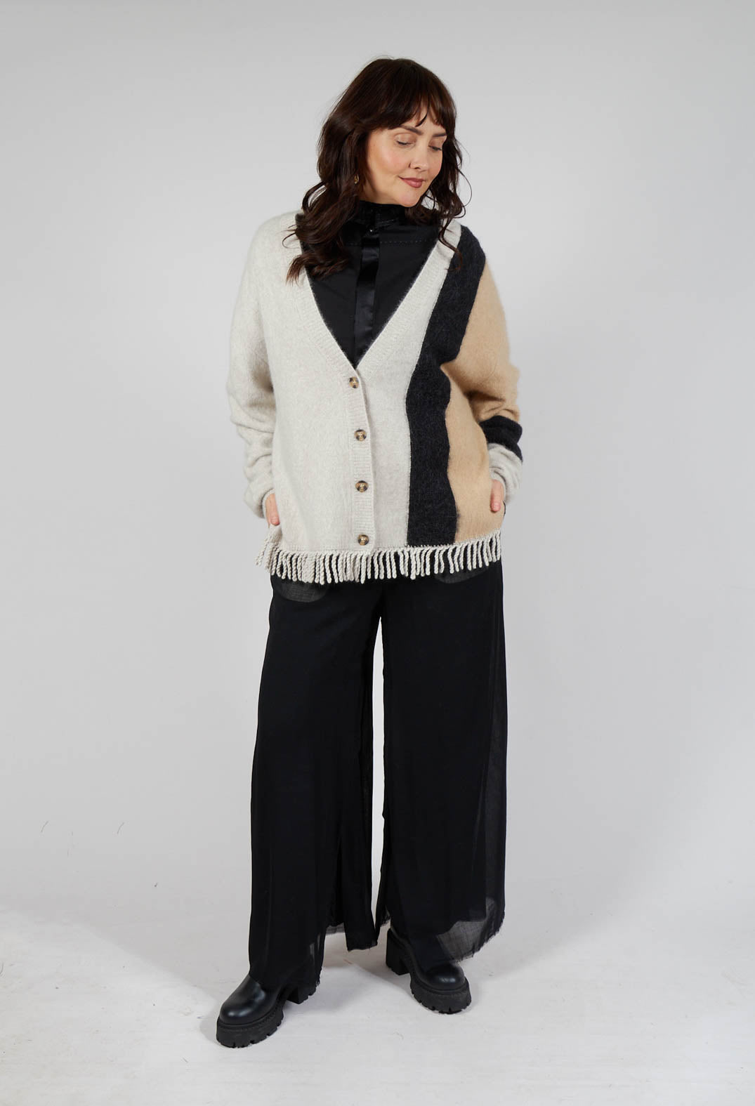 Knitted Fowler Cardigan in Greige