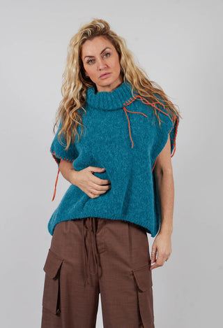 High Neck Knitted Vest in Teal