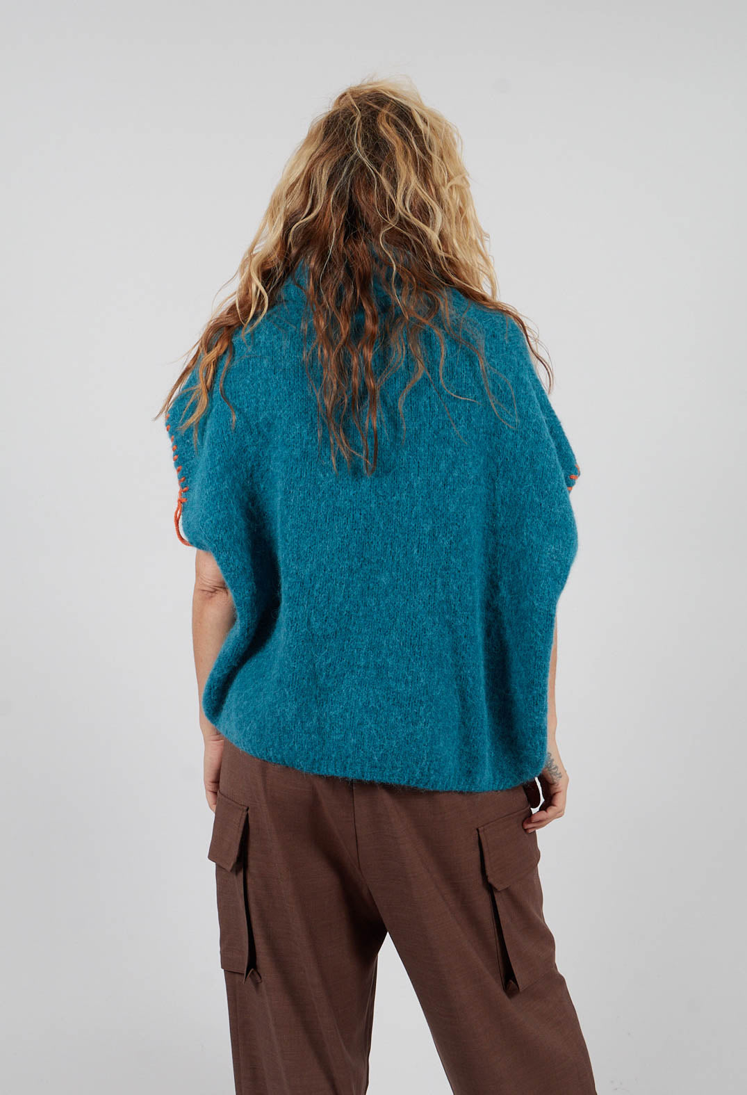 High Neck Knitted Vest in Teal
