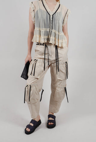 Fukkura Poplin Pants with Tie-Strings in Beige
