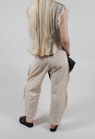 Fukkura Poplin Pants with Tie-Strings in Beige