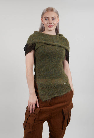 Roll Neck Knitted Vest in Moss