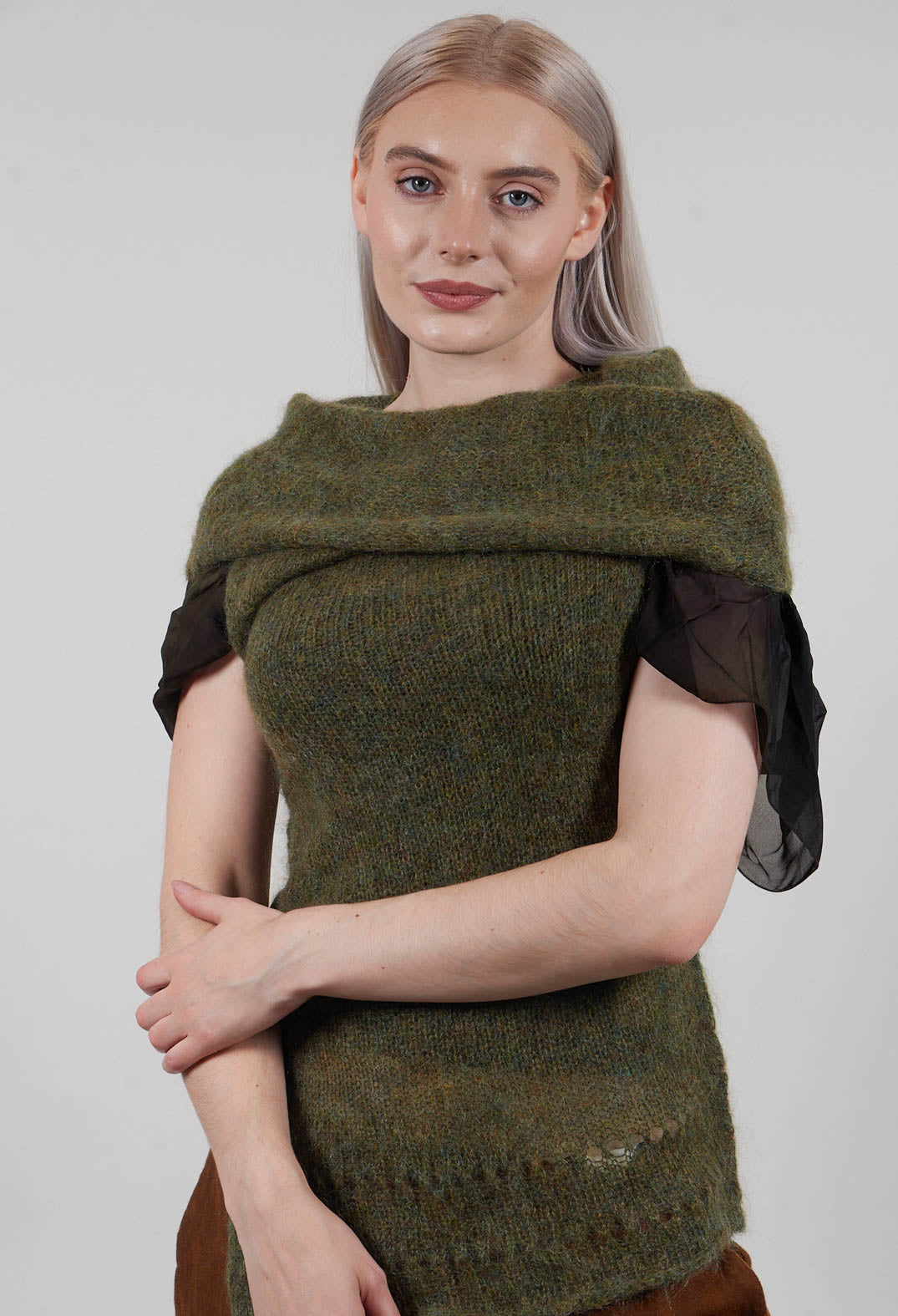 Roll Neck Knitted Vest in Moss
