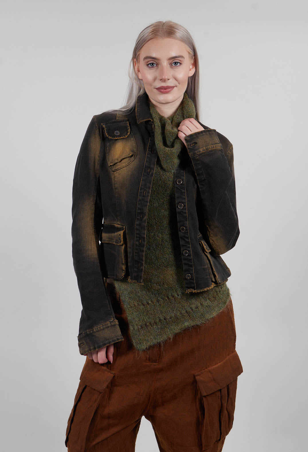 Cropped Jean Jacket in Denim Tumeric