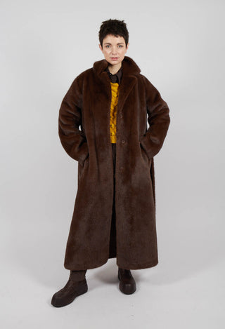 Longline Faux Fur Coat in Chocolate
