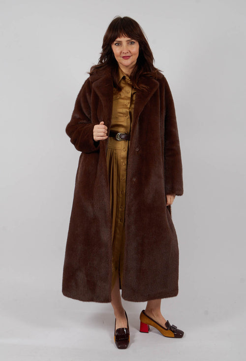 Longline Faux Fur Coat in Chocolate