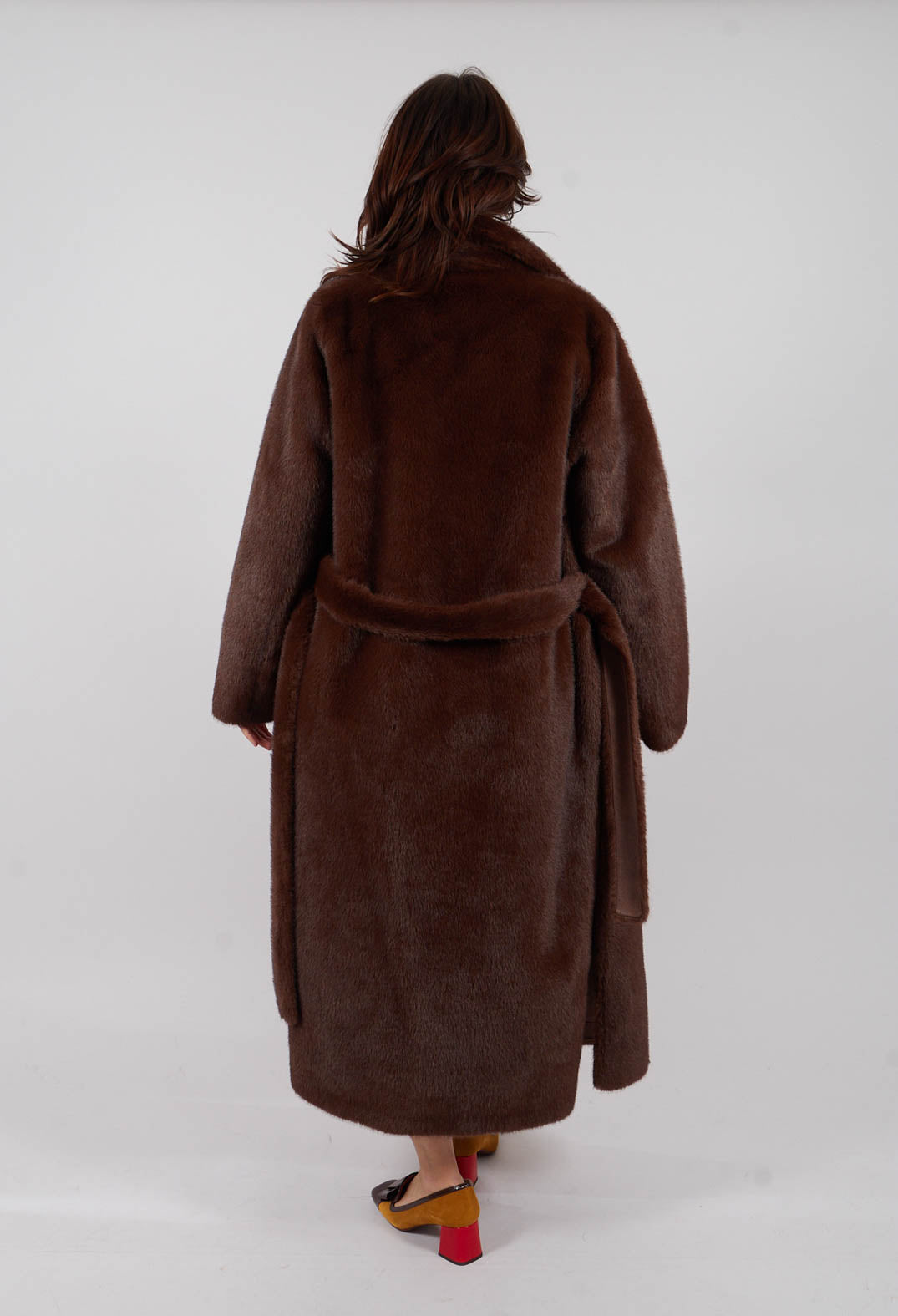 Longline Faux Fur Coat in Chocolate