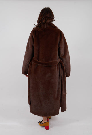 Longline Faux Fur Coat in Chocolate