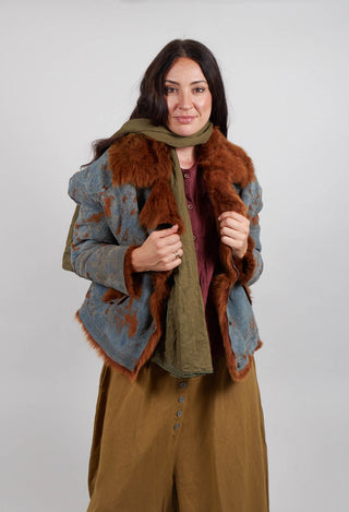 Denim Jacket with Fur Lining and Trim
