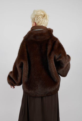 Faux Fur Jacket with High Neck in Brown