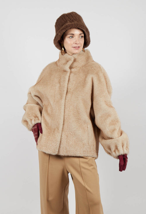 Faux Fur Jacket with High Neck in Beige