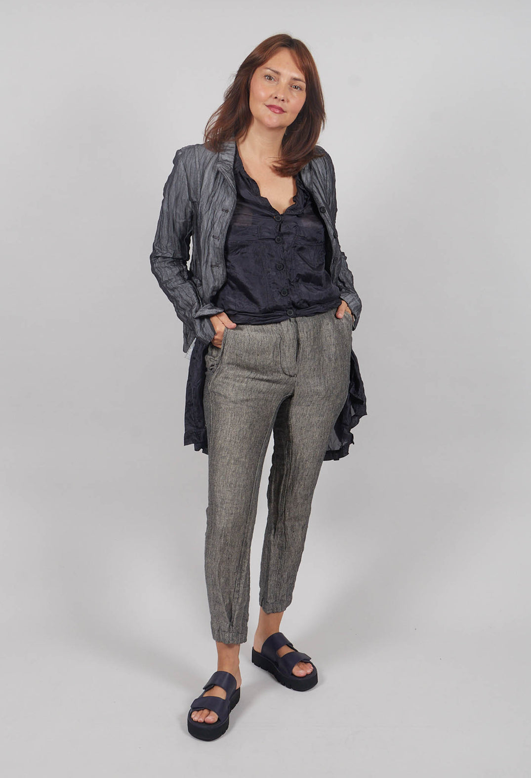 Asymmetric Belt Loop Trouser in Black Dust
