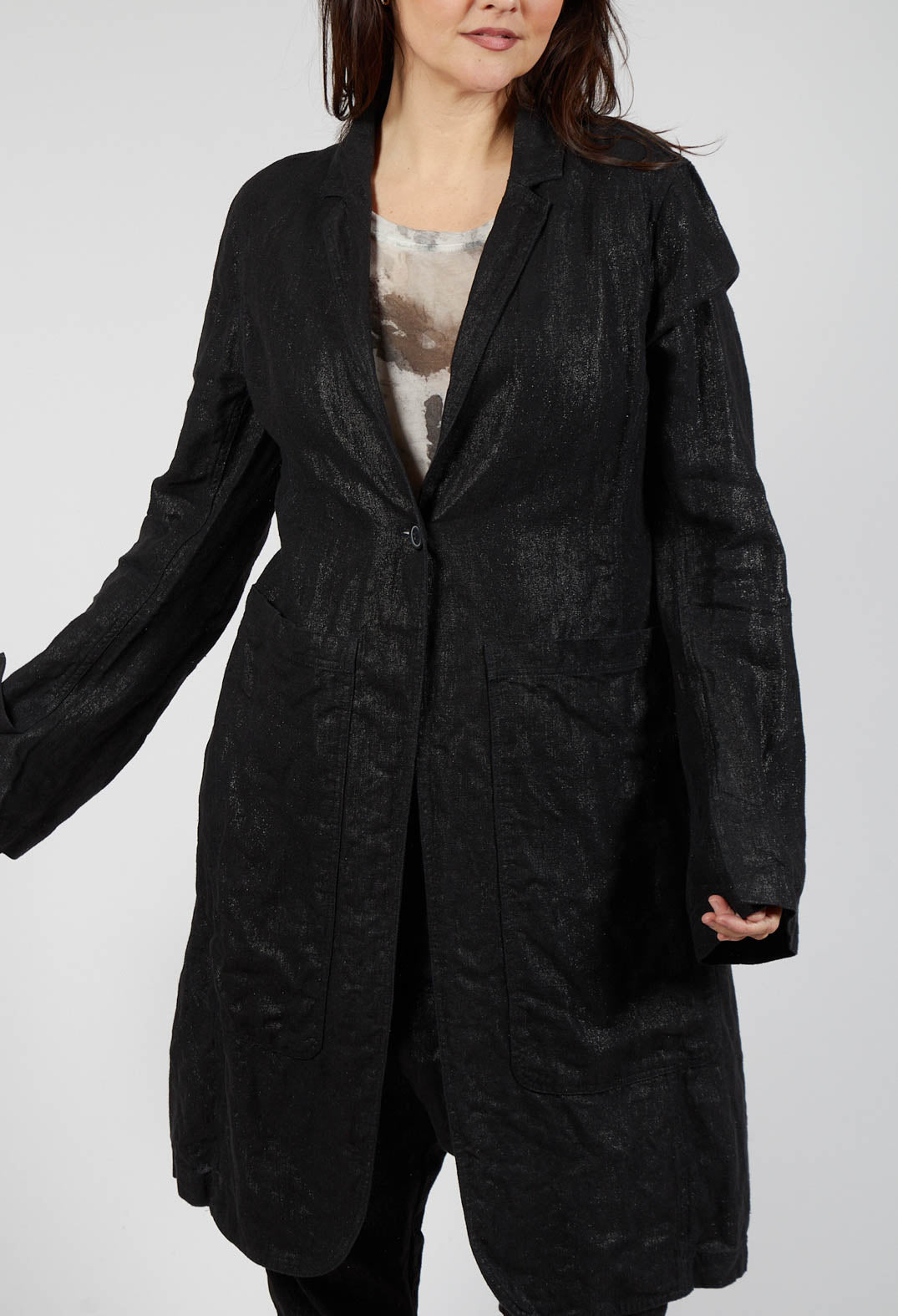 Longline Single Button Coat in Black Sparkle