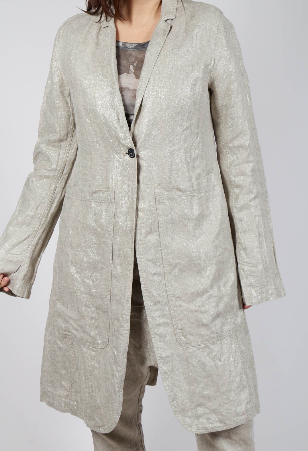 Longline Single Button Coat in Dust Sparkle