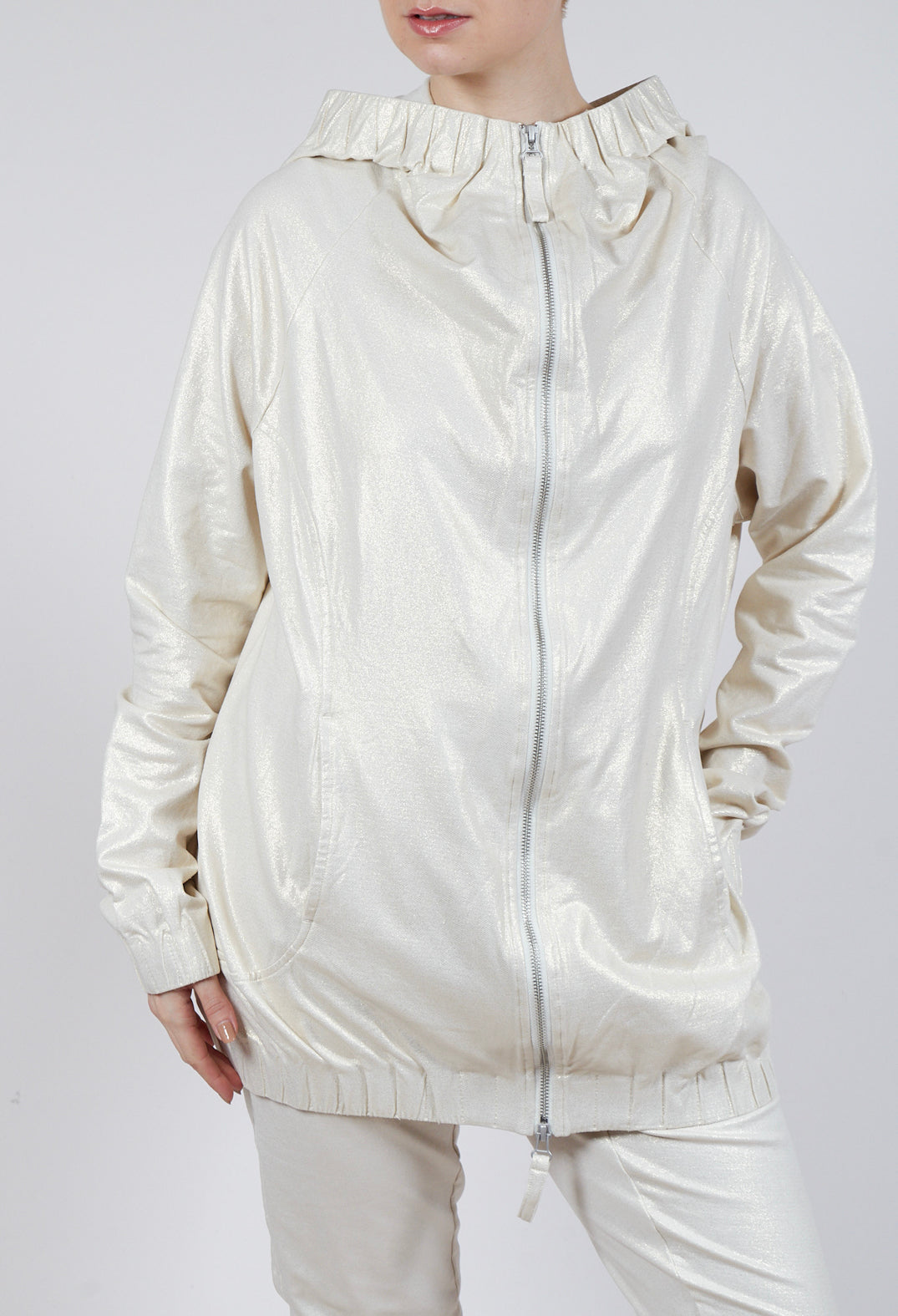 Hooded Longline Jacket in Galaxy Sparkle
