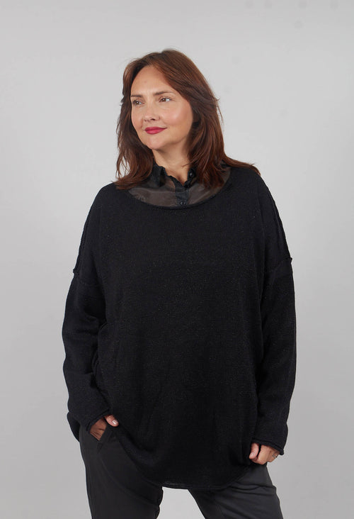 Longline Relaxed Knit in Black Sparkle