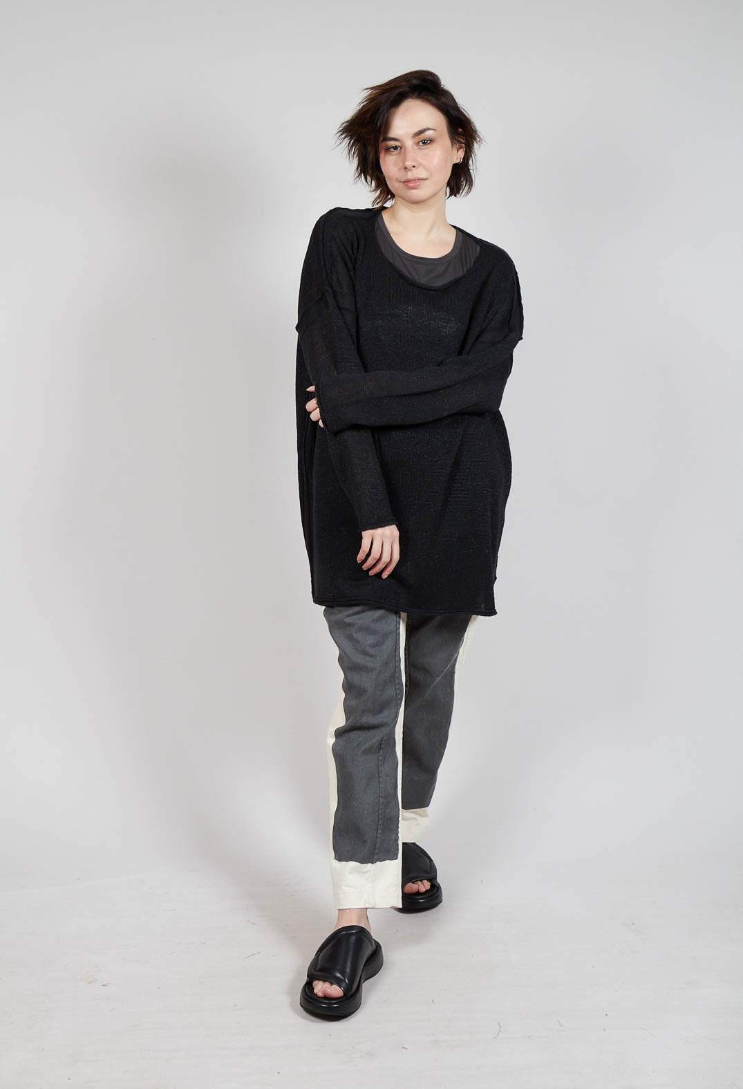 Longline Relaxed Knit in Black Sparkle