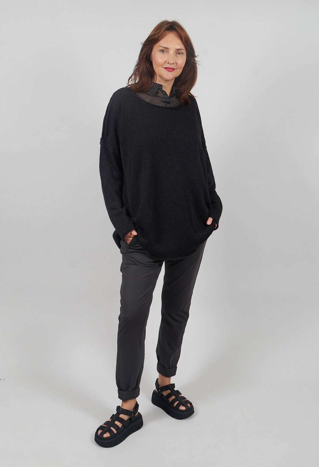 Longline Relaxed Knit in Black Sparkle