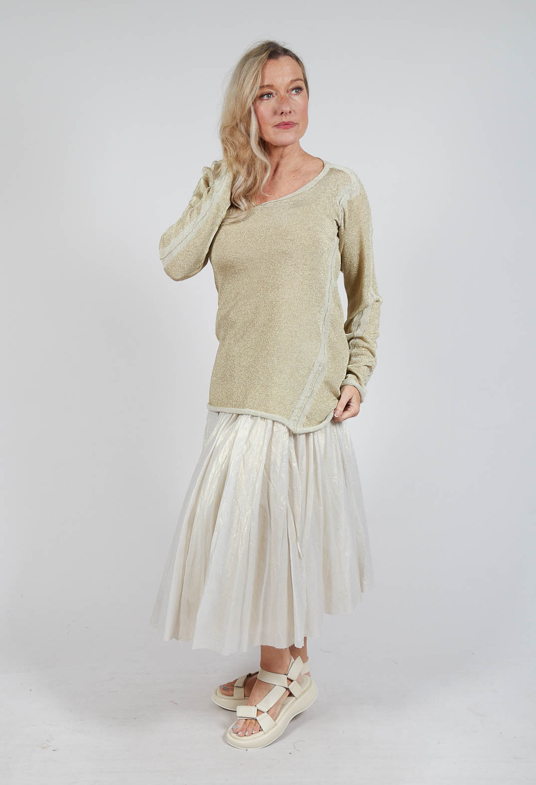 Long Sleeve Metallic Knit in Gold