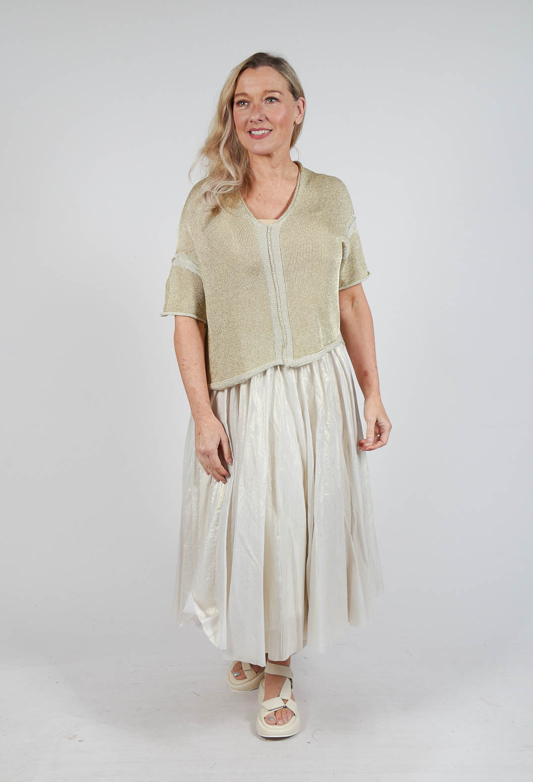 Cropped Metallic Knit in Gold